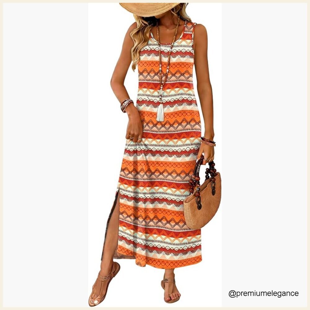 Sleeveless Maxi Dress with Pockets, Side Slit, Lightweight Summer Beach Wear